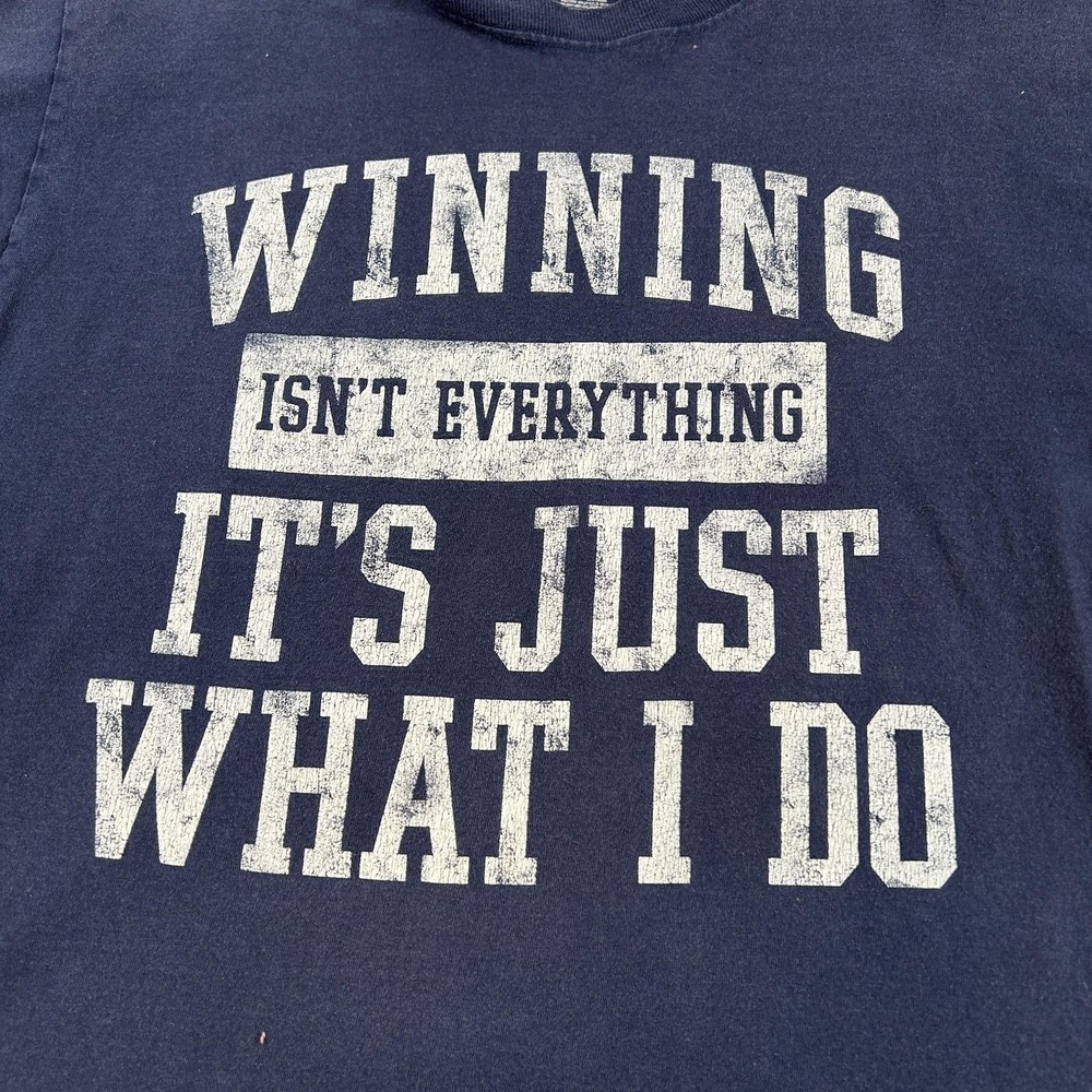 Winning Shirt Mens Medium Navy Blue Funny Slogan Graphic Tee Simply For Sports